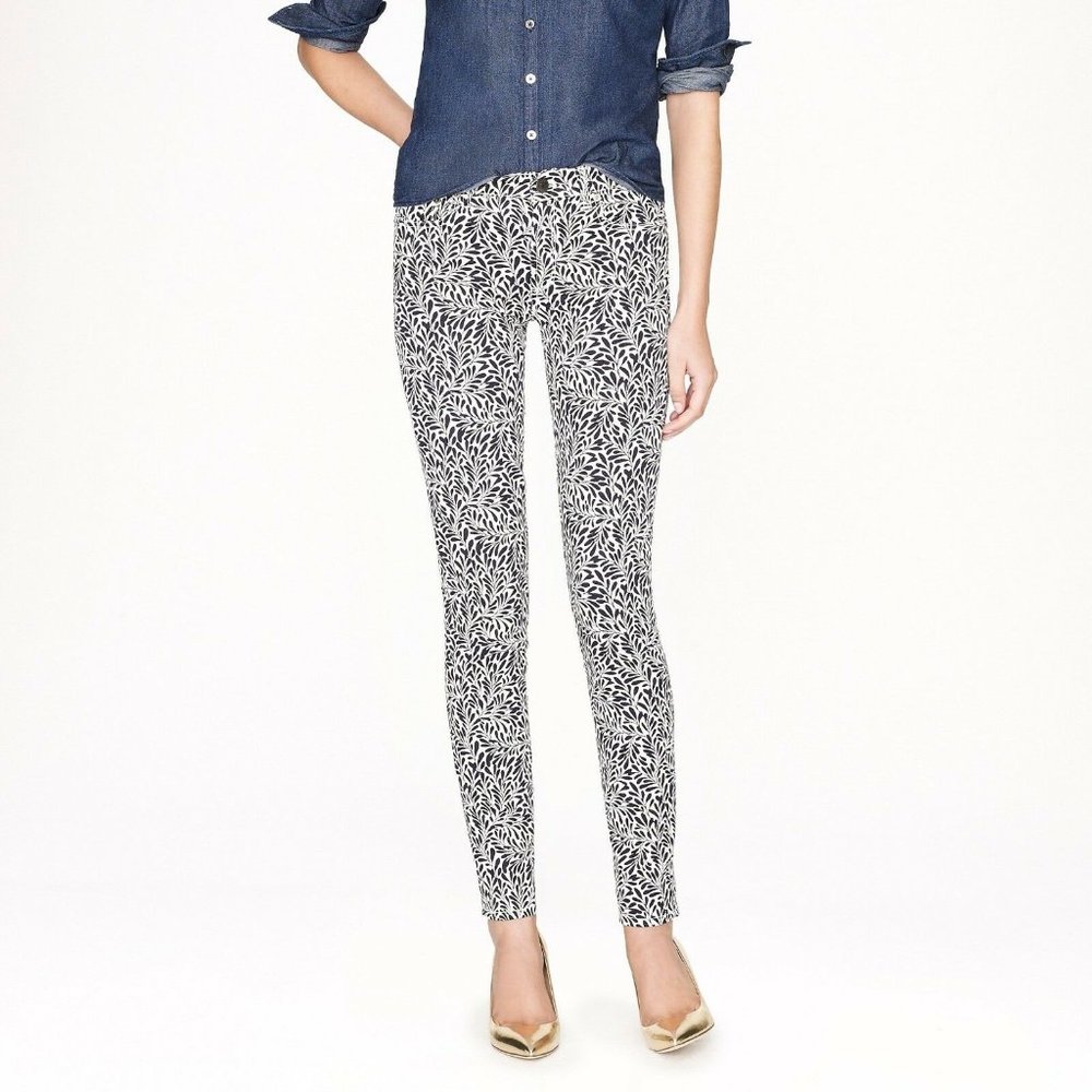 J. Crew Mid-rise Toothpick Black & White Fern Print Pants - Size 24 NWT.